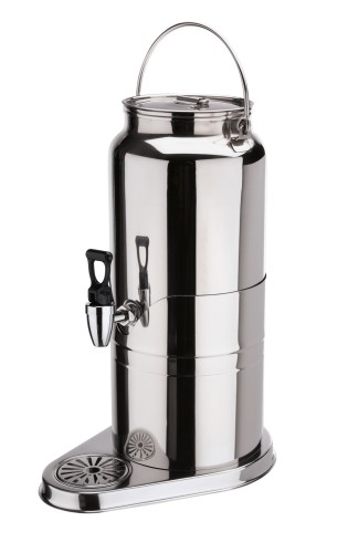 Milchdispenser. Chromnickelstahl. Kühlung durch Befüllung des Mittelrohrs mit Crushed