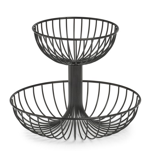 Obst-Etagere, 2-lagig, Metall, schwarz. Ø: 320 mm. Höhe: 258 mm.