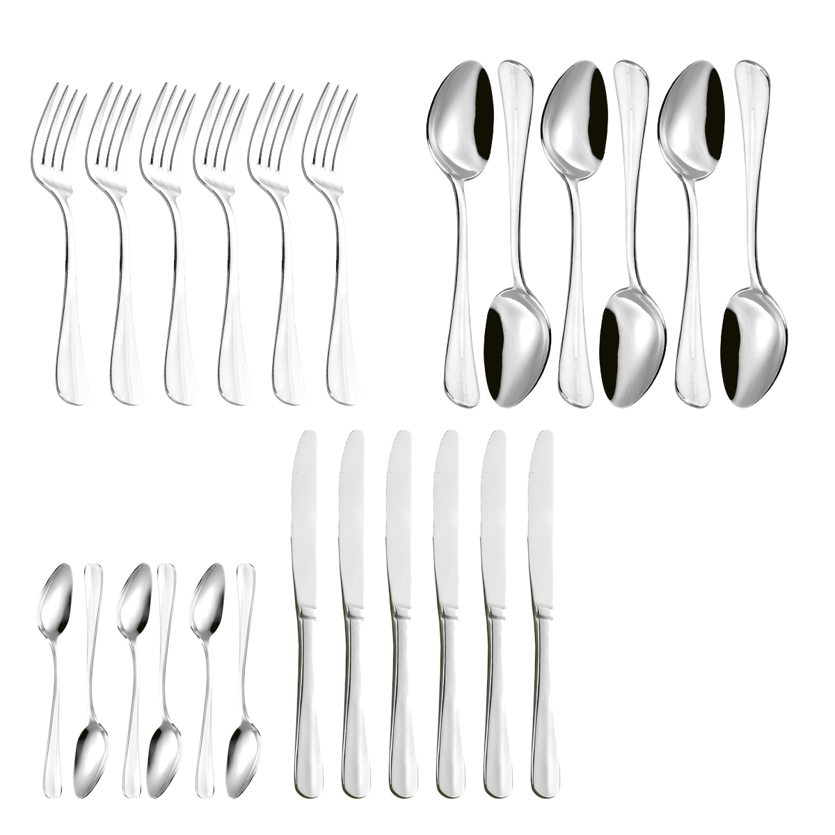 24-teiliges Besteck SOPHIA aus hochwertigem Edelstahl 18/10, poliert. Messer aus Klingenstahl.