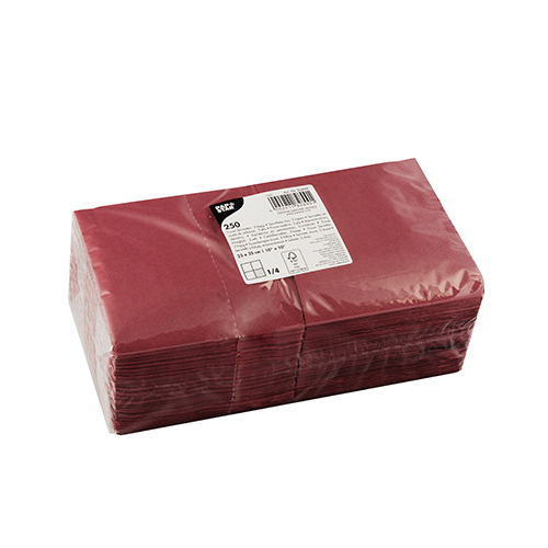 250 Servietten, 3-lagig 1/4-Falz 24 cm x 24 cm bordeaux von PAPSTAR