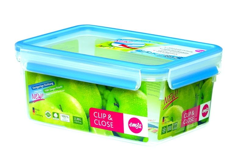 Emsa CLIP & CLOSE Frischhaltedose 2,3L rechteckig, Maße: 22,6 x 16,7 x 9,9 cm, Material: Kunststoff, mit Soft-Touch-Clips