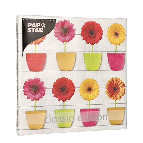 20 Servietten, 3-lagig 1/4-Falz 33 cm x 33 cm "Glowing Gerberas" von PAPSTAR
