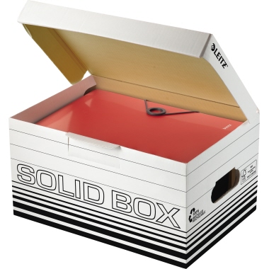 Leitz Archivbox Solid S 37 x 19,5 x 26,5 cm (B x H x T) DIN A4 mit Archivdruck Wellpappe, 100 % recycelt weiß/schwarz