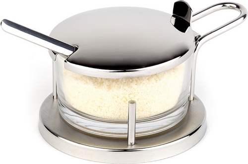 Parmesan-Menage -CLASSIC- Ø 10,5 cm, H: 7 cm Glas, 18/8 Edelstahl inklusive Löffel aus 18/8 Edelstahl spülmaschinengeeignet