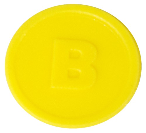 Biermarken mit Aufdruck B aus farbigem Kunststoff, mit Prägung, Tüte mit je 100 Stück Durchmesser: 2,5 cm, Farbe: gelb