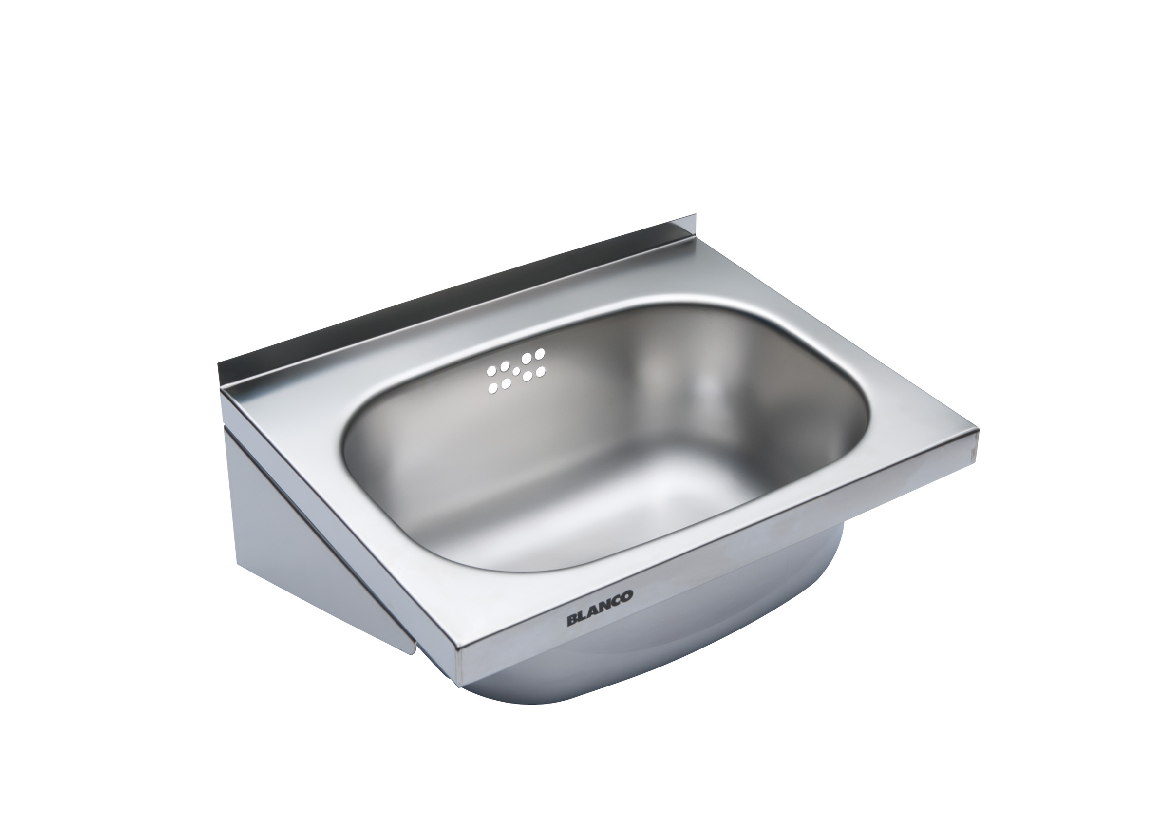 BLANCO Handwaschbecken mit angeschweißten Dreieckskonsolen, 3-seitig 30 mm abgekantet, hinten 20 mm aufgekantet