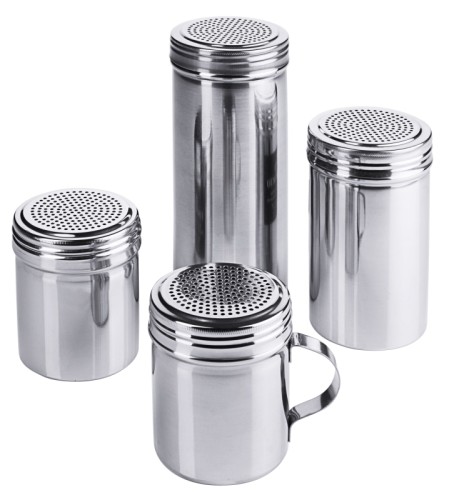 Streuer mit Schraubdeckel ohne Griff aus Edelstahl, hochglänzend, mit dichter 2 mm-Lochung, für Zucker, Salz, Gewürze, extra