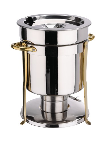 Suppen Chafing Dish. Beschläge goldfarben. Chromnickelstahl. mit Brennpastenbehälter und