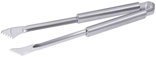 Grillzange aus Edelstahl 18/10, hochglänzend mit seidenmattem, ovalem Rohrgriff, gezahnte Greifer, Materialstärke: 1,5 mm, extra