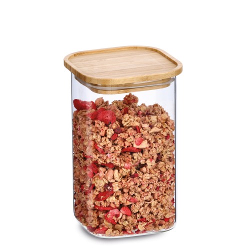 Vorratsglas m. Bambusdeckel, 1400 ml. Länge: 100 mm. Breite: 100 mm. Höhe: 180 mm