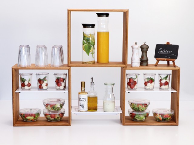 APS Buffetständer -WINDOW-, 37 x 35,5 cm, H: 19 cm, Eichenholz, inklusive 20 Haltestiften, für Einlegeböden