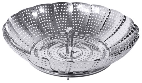 Gemüsedämpfeinsatz aus Edelstahl 18/0, leichte stabile Qualität, mit Ø 3 mm Lochung, Bodenabstand 2 cm Durchmesser minimal: 20 cm,