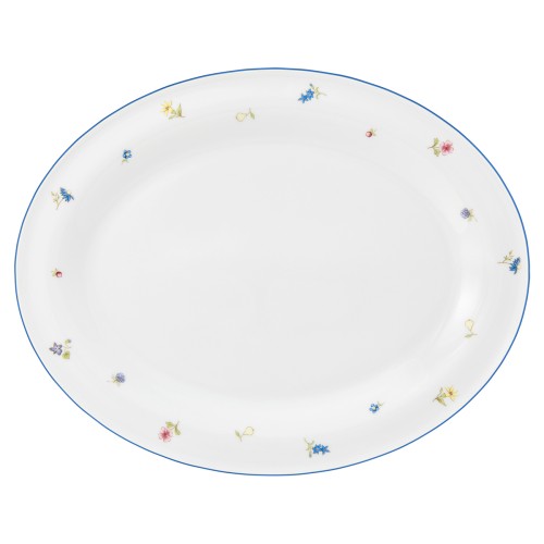 Seltmann Platte oval 35 cm, oval, Form: Community, Dekor: 57390 Streublume blaue Linie, hohe Kantenschlagfestigkeit, Made in Germany