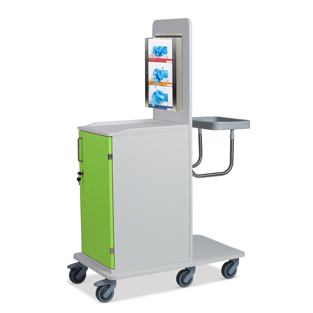 ETHERNASOLID® MULTICART Hygienewagen T12 mit festem Abfallsammler und 3-fach Handschuhboxhalterung, grün