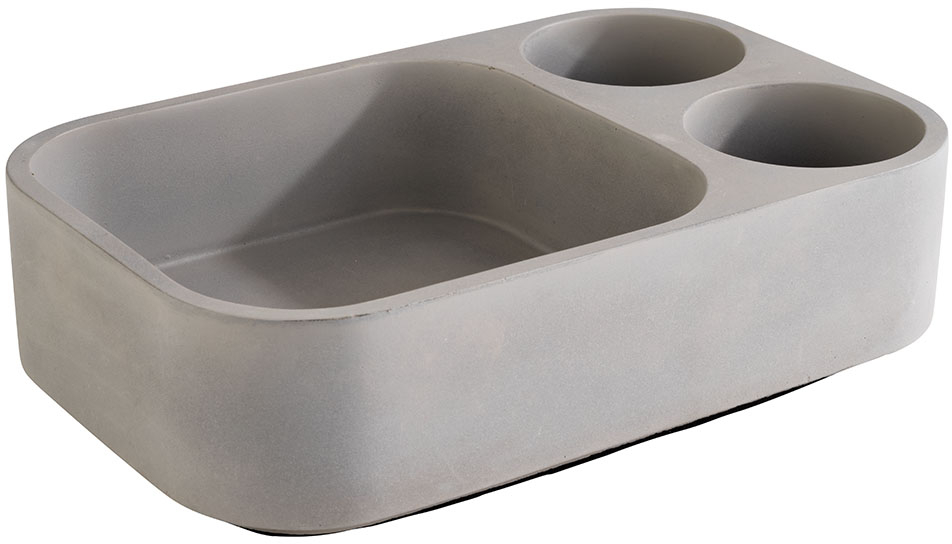 Table Caddy -ELEMENT- 23,5 x 16 cm, H: 6,5 cm Beton mit möbelschonender Unterseite 2 Löcher je 6,5 cm Innenmaße: 14,5 x 14 cm