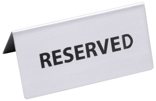 Reserviert-Schild mit englischem Text: RESERVED aus Edelstahl 18/0, seidenmatt gebürstet, schwarze Ätzung, schwere Qualität