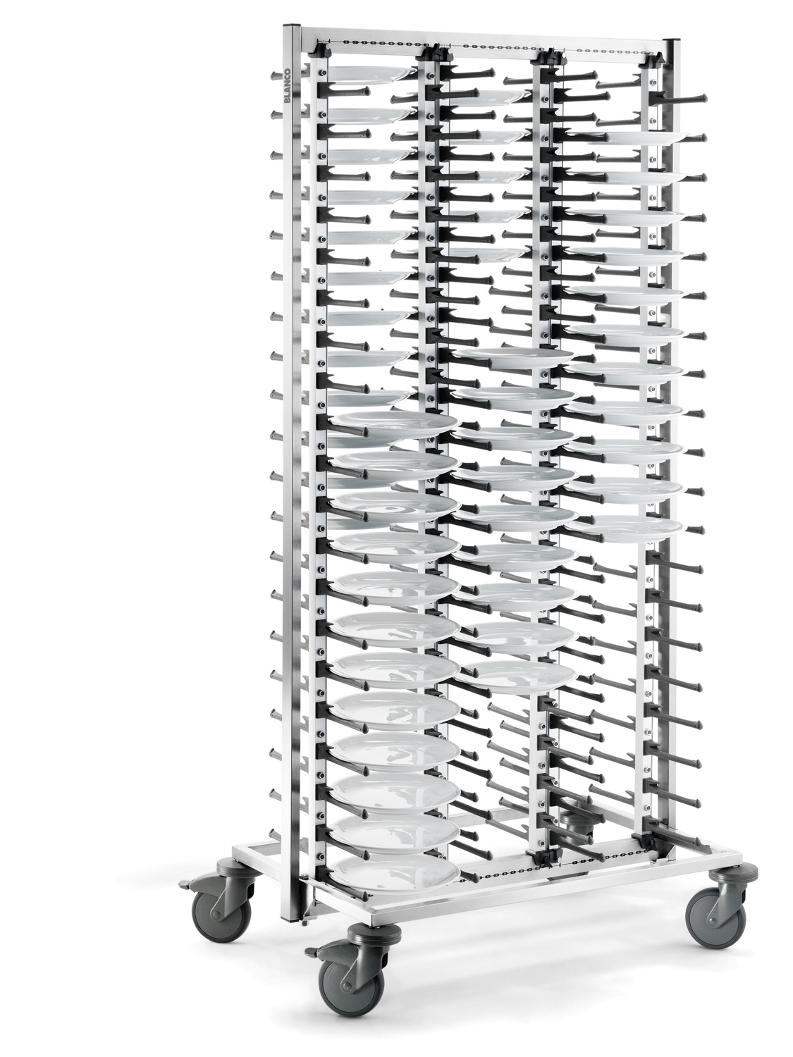 BLANCO Teller-Stapelsystem, fahrbar, für max. 120 Teller, 4 Lenkrollen aus Kunststoff Ø 125 mm, davon 2 mit Feststeller, aus hochwertigem,