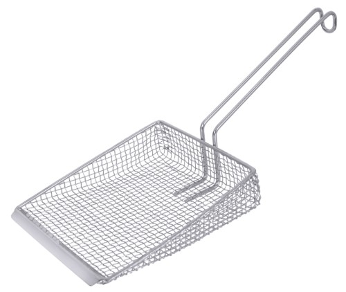 Netzbackschaufel aus Edelstahl, elektropoliert, Lochmaß 6 x 6 mm, schwere, robuste Ausführung Schaufelmaß: 20 cm x 17 cm,