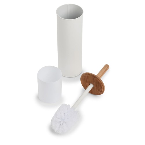 WC-Bürste, Metall/Bambus, weiß. Ø: 100 mm. Höhe: 384 mm.