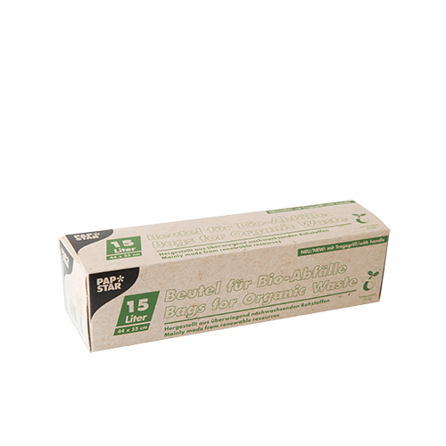 PAPSTAR 15 Kompostbeutel, Bio-Folie 15 l 44 cm x 55 cm grün mit Tragegriff