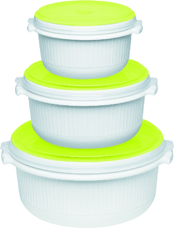 EMSA MICRO FAMILY Starter Set 3-tlg weiß/grün Ideal zum Auftauen, erhitzen und garen Optimale Hitzeverteilung, Spülmaschinengeeignet