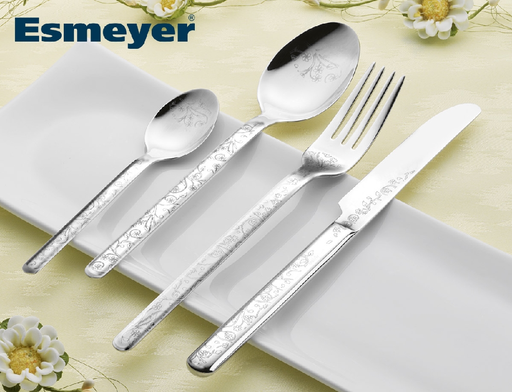 24-tlg. Besteck BETTINA 18/8 poliert, mit Laserdesign FLORAL im Geschenkkarton mit Fenster