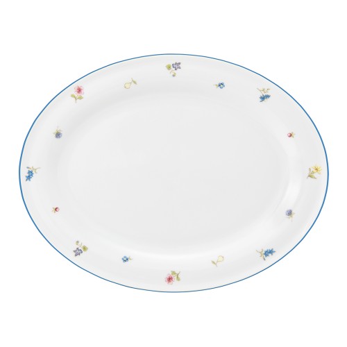 Seltmann Platte oval 31 cm, oval, Form: Community, Dekor: 57390 Streublume blaue Linie, hohe Kantenschlagfestigkeit, Made in Germany