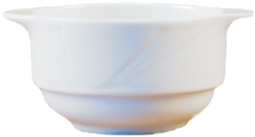 Arcadia Suppentasse mit 2 Griffen, stapelbar, 30cl, aus weißem Porzellan, von Caterado. Made in Europe