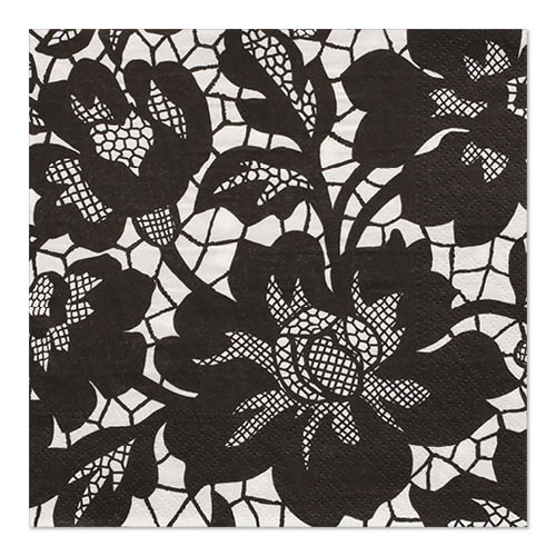 30 Servietten, 3-lagig 1/4-Falz 33 cm x 33 cm schwarz "Rich Lace" von PAPSTAR