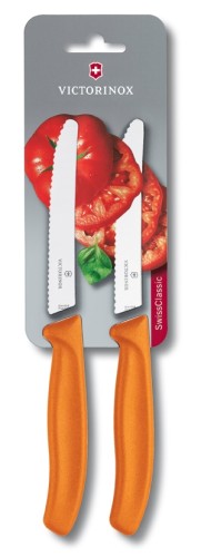 Victorinox Tomatenmesser SwissClassic, Wellenschliff, orange, 2 Stück auf Blister, 11 cm