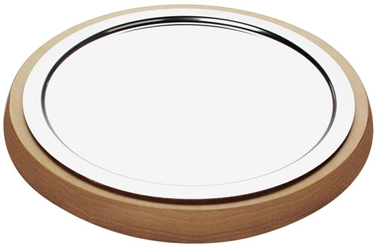 Kühltablett -TOP FRESH RUND- Ø 48 cm, H: 6 cm Set bestehend aus: Holzbox mit Kunststoffwanne (PS) - Tablett Ø 38 cm aus 18/10