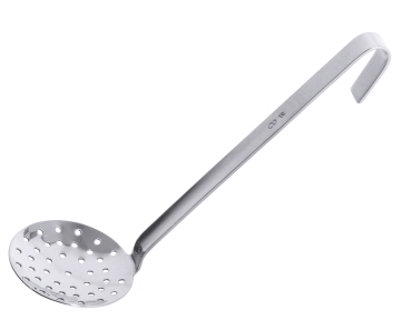 Schaumlöffel, fugenlos, Edelstahl 18/10, Durchmesser: 10 cm, Stiellänge: 32 cm, flache Form, mit 4 mm Lochung,