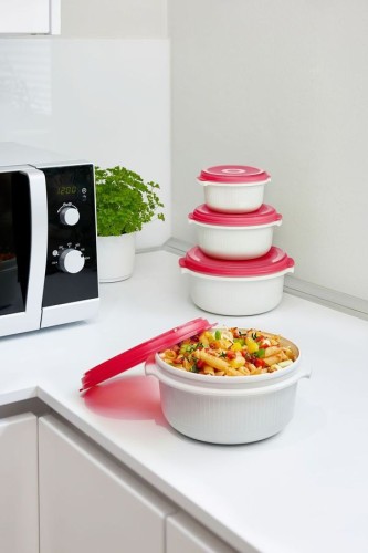 Emsa MICRO FAMILY STARTER-SET Mikrowellengeschirr, 3-teilig 0,5/1,0/1,5 Liter, rot - ideale Hitzeverteilung