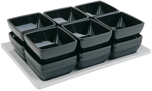 Schale -PURE- 12,5 x 12,5 cm, H: 6,5 cm Melamin, schwarz, 0,4 Liter spülmaschinengeeignet stapelbar nicht mikrowellengeeignet