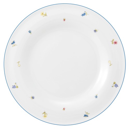 Seltmann Teller flach 30 cm, rund, Form: Community, Dekor: 57390 Streublume blaue Linie, hohe Kantenschlagfestigkeit, Made in Germany