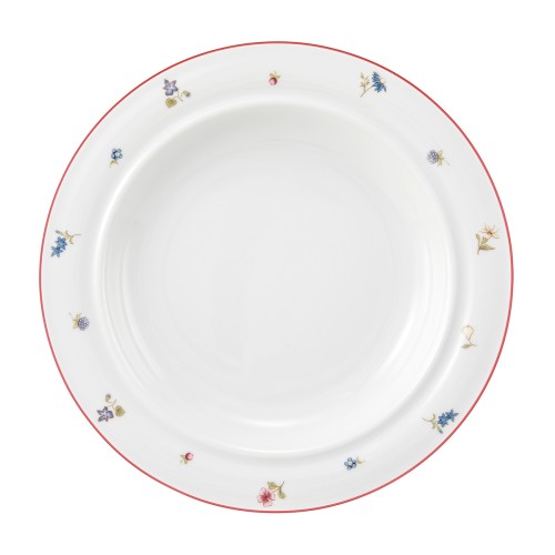 Seltmann Teller halbtief 25,5 cm, rund, Form: Community, Dekor: 57388 Streublume rote Linie, hohe Kantenschlagfestigkeit, Made in Germany