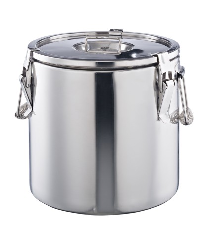 Thermospeisetransportbehälter. Chromnickelstahl. mit 3 Verschlussklammern und