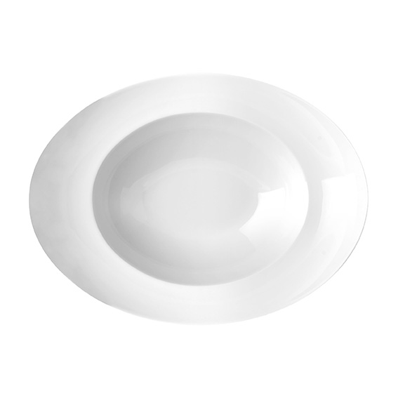 Teller tief oval 32 cm - Form: Universo - weiss -, aus Porzellan. Hersteller: Eschenbach. "Made in, Germany".