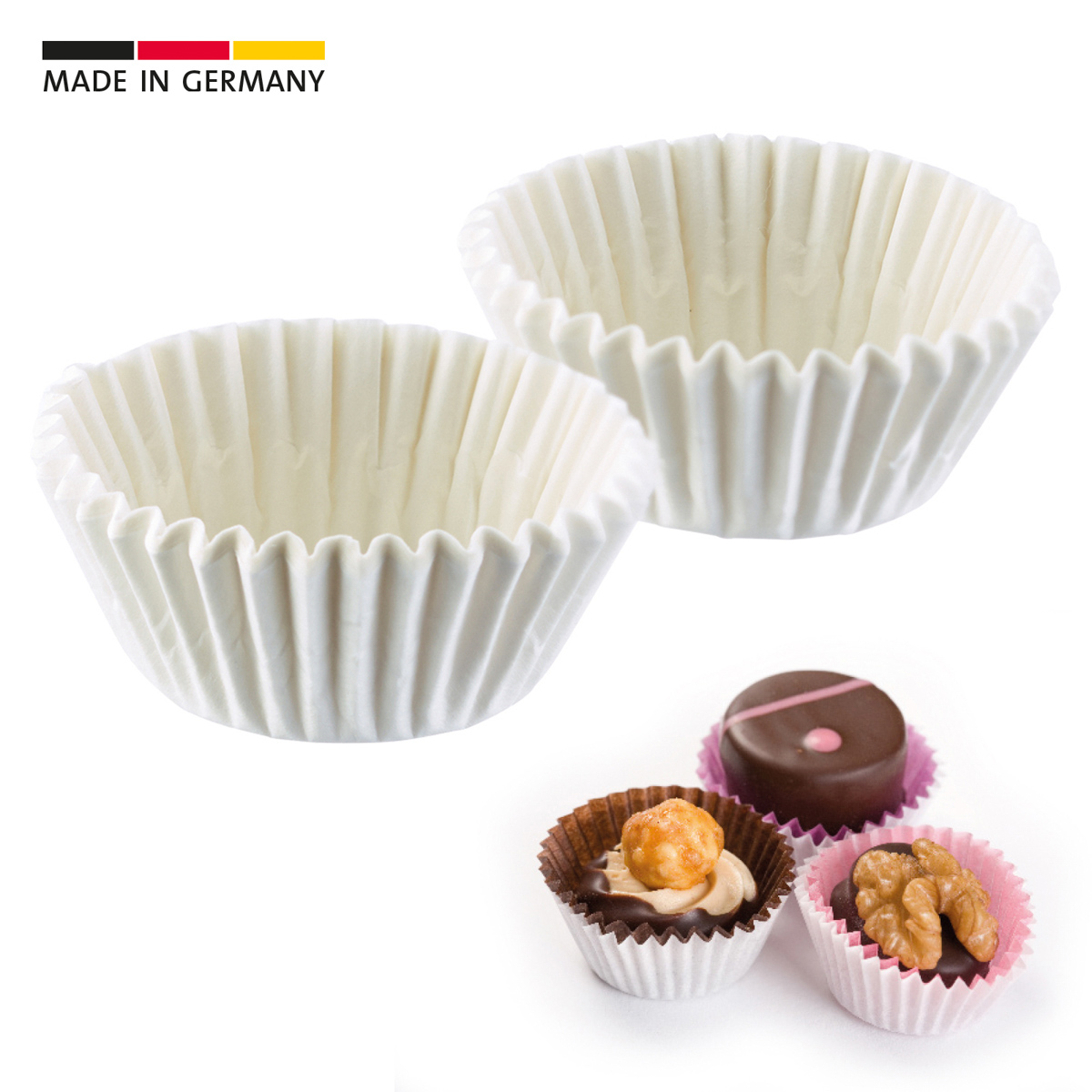 100 Pralinenförmchen aus Papier, weiß