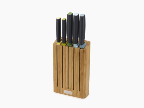 Joseph Joseph Elevate - 5-teiliges Messerset inkl. Messerblock aus Bamboo - mehrfarbige Griffe