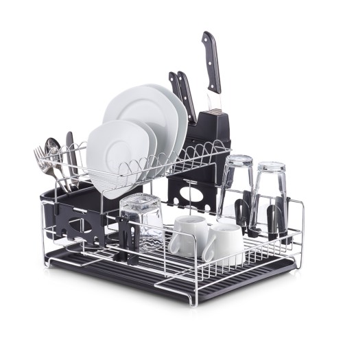 Geschirrabtropfständer, Metall verchromt/Kunststoff, 49x40x29 cm. Farbe: schwarz.. Dieser praktische