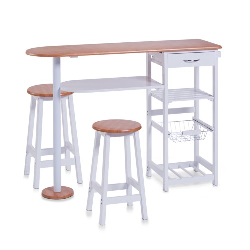 Zeller Küchenbar m. 2 Hockern, weiß/Bamboo-Dekor, MDF