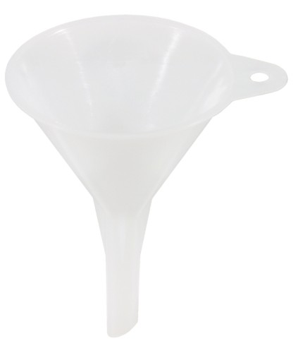 Trichter aus weißem hochdichtem Polyethylen, mit Entlüftungsrippen und Aufhängeöse, sehr stabil Durchmesser Durchlauf:
