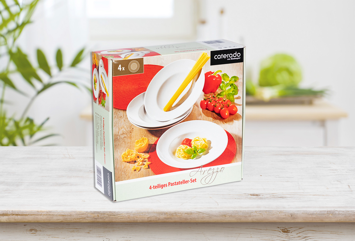 Pastateller AREZZO, 4er Set, Durchmesser je 27 cm, weisses Porzellan, 5,2 cm hoch, Teller sind mikrowellen- und spülmaschinengeeignet