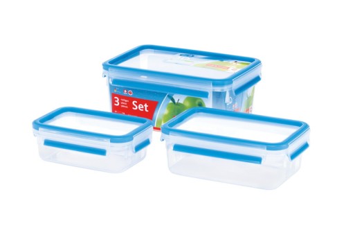 Emsa CLIP & CLOSE 3-teiliges Vorratsdosen-Set, Größen: 0,55 Liter, 1 Liter, 2,3 Liter, Farbe: blau, spülmaschinenfest