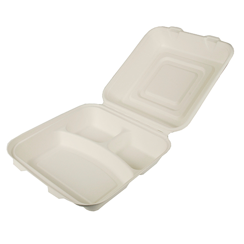 PAPSTAR 300 Menüboxen, Zuckerrohr 3-geteilt 8 cm x 24 cm x 24 cm weiss