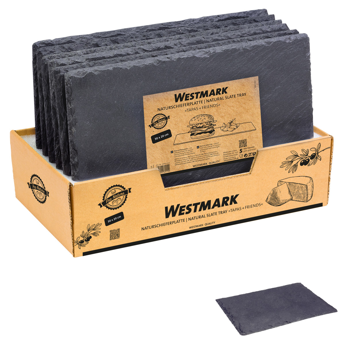 6 Naturschieferplatten »Tapas + Friends«, 30 x 20 cm