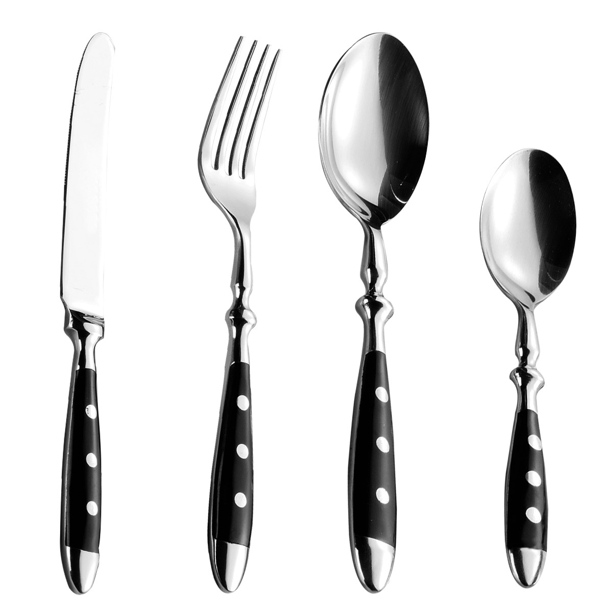 24-teiliges Besteck NOSTALGIE schwarz aus Edelstahl 18/0, poliert. Messer aus Klingenstahl,