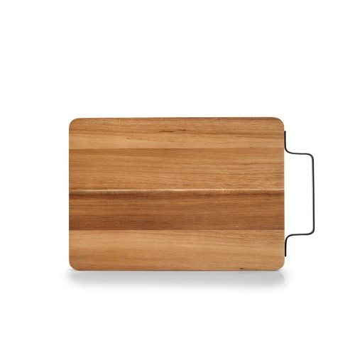 Schneide-/Servierbrett m. Metallgriff, Akazie. Länge: 280 mm. Breite: 200 mm. Höhe: 15 mm