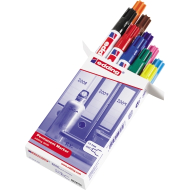 edding Permanentmarker 3000 1,5-3mm rot, blau, grün, schwarz, gelb, orange, braun, violett, rosa, hellblau Rundspitze nachfüllbar 10 St./Pack.